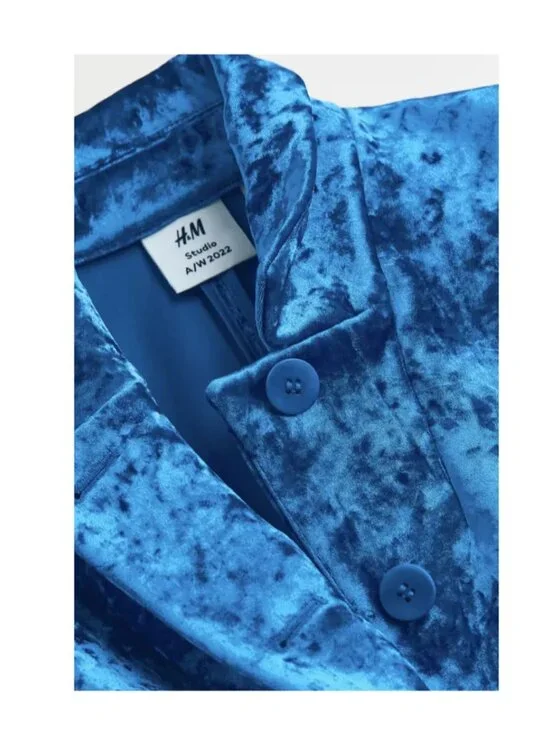 H&M Studio Bright Blue Velvet Blazer - Picture 7 of 16